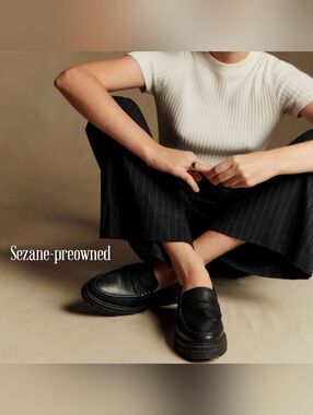 SOLD🟠🟠🟠🟠🟠🟠Sezane Black Albane Loafers Bovine Leather 40 (U.S 9) preowned